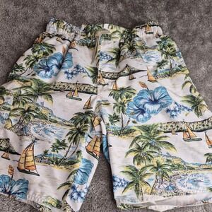 Newport Blue Mens Tropical Hawaiian Swim Trunks Multicolor Sailboat Print Size M
